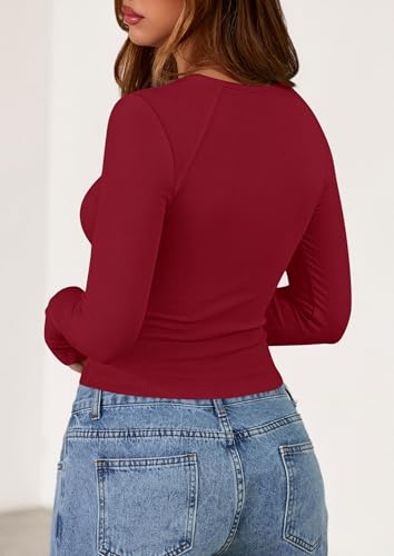 PRETTYGARDEN Long Sleeve Shirts for Women 2025 Fall Going Out Tops Casual Ribbed Knit Slim Fitted Basic Tees Y2K Clothes