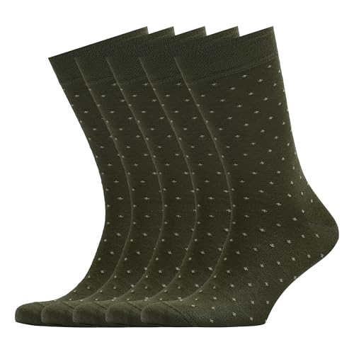 VRD Mens Dress Socks Bamboo Rayon 5-Pack Crew Socks Green Dotted Design Shoe Size 8-13 Gift Box