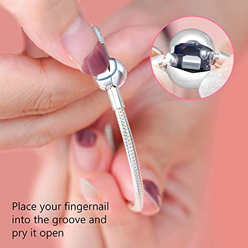 Ningan Snake Chain Bracelet For Pandora Charms 925 Sterling Silver Signature Bracelet With Round Clasp Charm Clear, Happy Birthday Gift For Women, 7.1In/18Cm Bracelet #TOP5