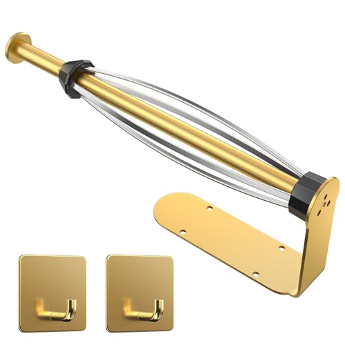Image of Paper Towel Holder Under Cabinet with 2 Hooks, Paper Towel Holder Wall Mount with Damping Effect, Self-Adhesive or Drilled Paper Roll Holders for Kitchen, Bathroom, RV(Gold)