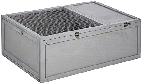 PawHut 94 cm Wooden Tortoise House Turtle Habitat Small Reptile Cage Enclosure with Two Room Grey