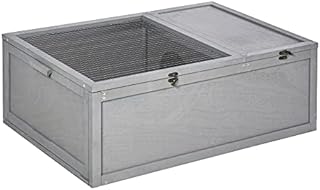 PawHut 94 cm Wooden Tortoise House Turtle Habitat Small Reptile Cage Enclosure with Two Room Grey
