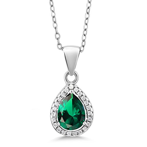 Gem Stone King 925 Sterling Silver Green Nano Emerald Pendant Earrings Set For Women (6.50 Cttw, Pear Shape 9X7Mm, With 18 Inch Silver Chain) #TOP1