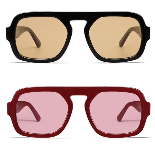 Image of VANLINKER Retro Square Aviator Sunglasses for Women Men 70s Vintage Style Trendy Flat Top Rectangle Sun Glasses VL9826