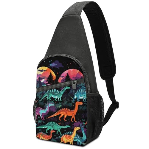 Bolsa de bandolera con diseño de dinosaurios coloridos