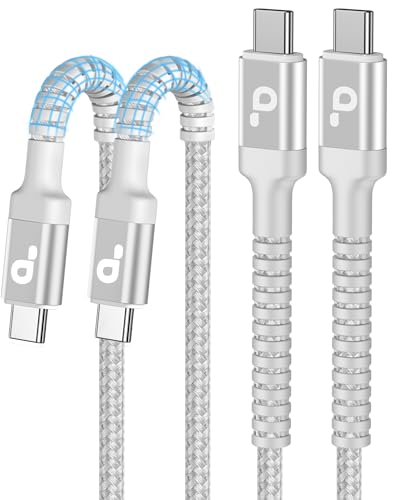 Image of USB C to USB C Cable 10FT, 2Pack USB C Charger Cable, Long Type C Fast Charging Cable Nylon Braided USBC Charger Cord Compatible with iPhone 17 /16 /15 /Plus /Pro Max /Samsung Galaxy S23 and More-Silver