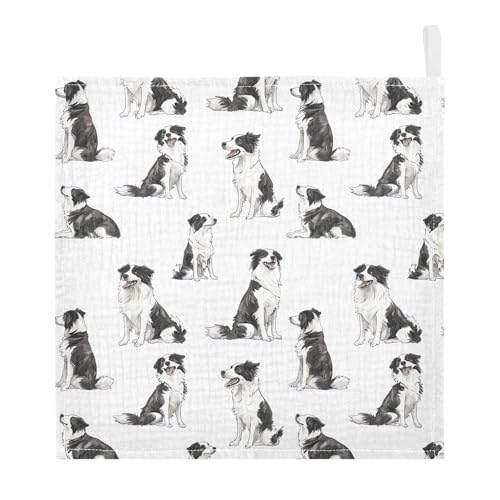 Image of vvfelixl Border Collies Poses Baby Burp Cloths Baby Muslin Washcloths for Boys Girls Cotton Babys Face Towel for Newborn Infants Soft and Absorbent 11.8 X 11.8 in, 5 Pack