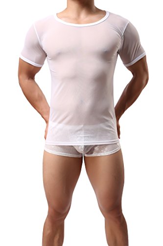 ONEFIT Men s Mesh See-Through Tank Top Vest Fitted Muscle Fishnet White L