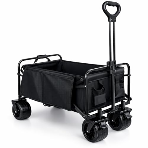 Carro de Mano Plegable con Ruedas Grandes Todoterreno | Carrito Multiusos Ideal Playa, Compra, Jardín o Camping | Carga hasta 150kg | Asa Ajustable | Auxiliar | Transporte de Herramientas o Juguetes
