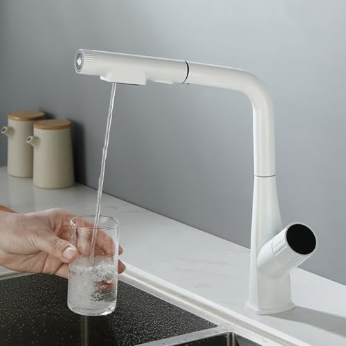 CSXSXAUO Grifo de Cocina de 3 vías, Blanco, Extensible, Mezclador extraíble, caño Giratorio de 360° en Forma de L, Monomando mosquitera para un fácil Control del Agua.