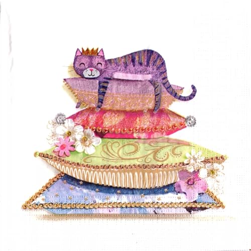 Set of 2 Individual Decoupage Paper Party Napkin Princess Cat Kitten Watercolor Decor Luncheon Napkins for a Birthday Holiday, Wedding, Cocktail Party