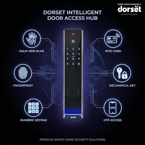 Image of Dorset DG 402 Push Digital Door Lock with Palm Vein Access, 6 Access Modes, WiFi-Enabled, Mild Steel Body, 2-Year Warranty | Advanced Smart Home Security | Graphite Matt Finish