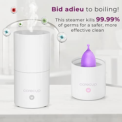 Carecup Menstrual Cup Sterilizer - Modern Menstrual Cup Cleaner Unscented Sanitizer - 2-Minute Automatic Steam Wash - Holder Fits Small Soft & Large Period Disc - 99.9% of Germs (Steamer + Cups) - Image 4