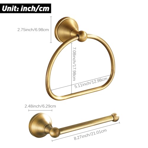 BRASEEY Brass Toilet Paper Holder Towel Ring, Antique Brass Towel Holder Toilet Paper Roll Holder, Rustic Towel Rack Bathroom Accessories Set Hardware 2 Pieces Farmhouse Wall Mounted by BRASEEY - Used condition - Image 3
