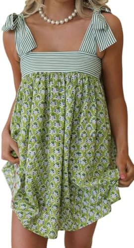 Womens Boho Floral Mini Dress Summer Cottagecore Striped Flowy Sm...