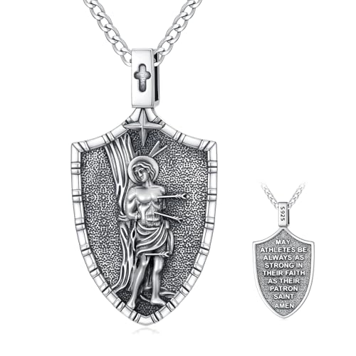 WINNICACA St Sebastian Necklace 925 Sterling Silver Saint Sebastian Medal Pendant for Athletes St Sebastian Protection Necklace Amulet Necklace Jewelry Bithday Fathers Mothers Day Gifts for Men Dad Son