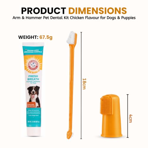 Arm & Hammer, Dog Toothpaste, Dog Toothbrush Kit, Chicken Flavor | Enzymatic baking soda formula freshens breath; dual-sided brush with large and small heads plus finger brush - image 2