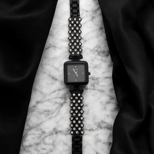 Analog-Square-Shape-Watch-for-GirlsWomen-Black-Silver-2-Combos