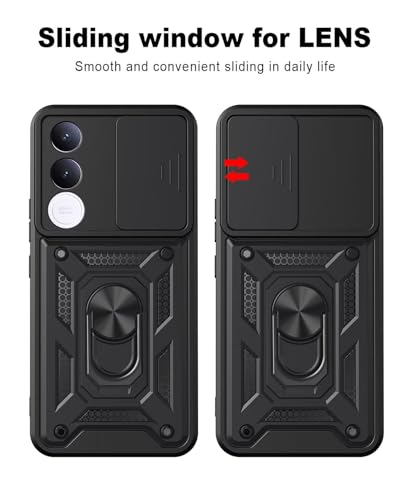 Image of Shockproof Back Case Cover for Vivo V70 FE 5G, Shockproof Vivo V70 FE Back Cover, Ring Case with Kickstand and Camera Protection Shutter - Black