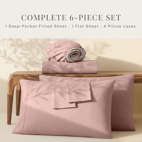 Image of Hearth & Harbor Bed Sheets, Luxury Soft 6 Piece Bed Sheet Set Extra Deep Pocket Fitted Sheets Fits Mattress up to 21 inch, Double Brushed Bedding Sheets & Pillowcases,