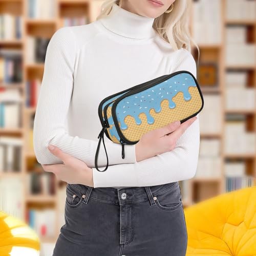 Image of ALAZA Blue Ice Cream Pencil Case for Boys Girls Kids Pencil Pouch 3 Compartment Pen Bag Large Capacity Storage Pencil Holder School Students with Zipper