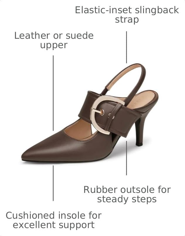 Image of Coutgo Womens Slingback Pumps Closed Pointed Toe High Heels Belt Buckle Strap Dressy Work Shoes