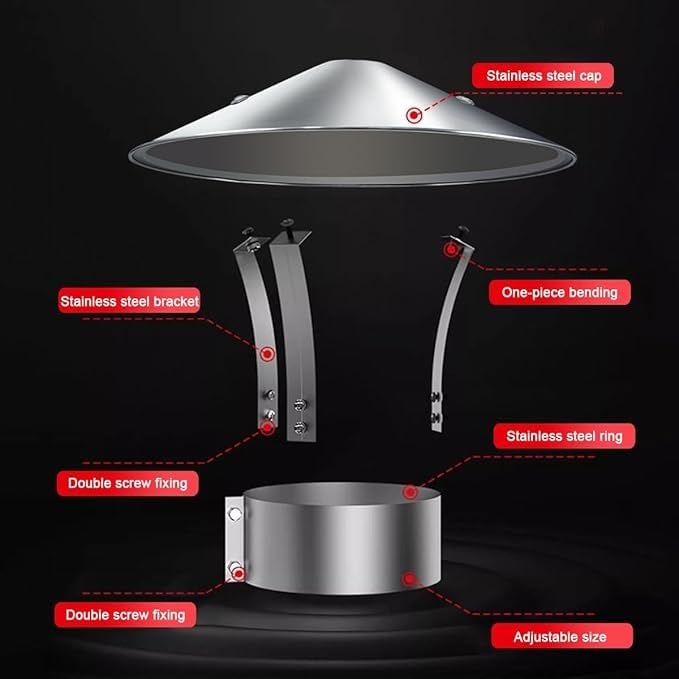 Tappo per canna fumaria, in acciaio inox, impermeabile e antivento, per cappe da 75-130 mm, protezione esterna durevole, facile installazione