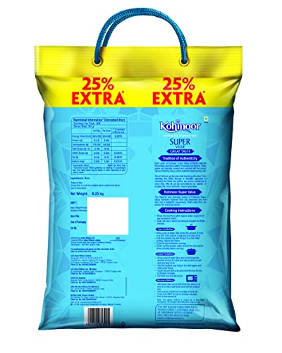 Image of Kohinoor Super Value Basmati Rice, 6.25 Kg (25% Extra)| | Authentic Long-Grain Basmati Rice (Up to 20 mm) | Aromatic, Flavorful I Ideal for Pulao & Plain Rice (Pack of 2)