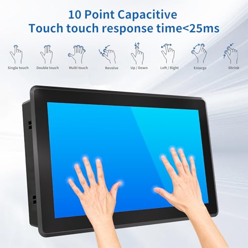 Image of 10.1 Inch Industrial Touch Screen Monitor, 10 Points Touch, Ratio 16:10 Capacitive PCAP Display, 1280 x 800R, Active Matrix TFT LCD, LED Backlight, VGA, DVI, HD-MI Ports