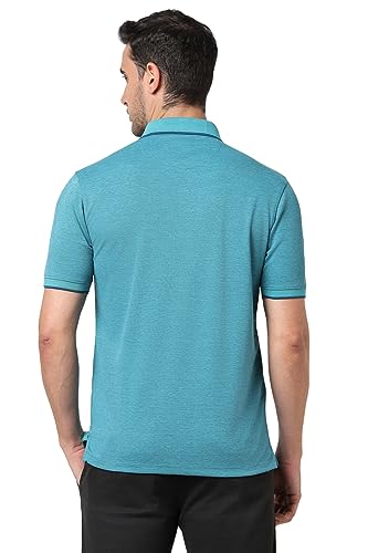 Image of Peter England Men's Premium Branded Regular Fit Half Sleeve Polo T-Shirt | Cotton Rich | Birds Eye Interlock Weave| No Pocket