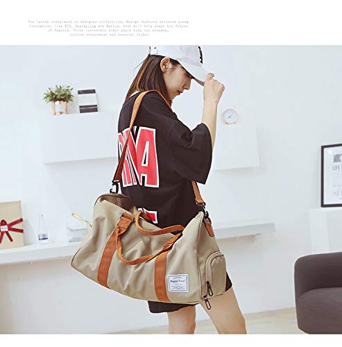 MOLLYGAN Travel Duffel Bag Large Capacity Yoga Gym Bag Durable Duffle Sports Bag with Shoes Compartment Tote Bag for Men and Women Kahki