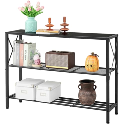 Image of Hoctieon Industrial Console Table, 3 Tier Entryway Table, Hallway Table, Narrow Sofa Table with Shelves, Entrance Table for Entryway, Living Room, Foyer, Hallway, Office, Black