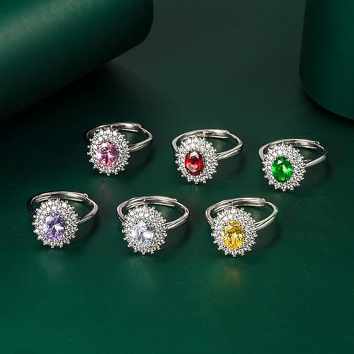 Cubic Zirconia Adjustable Rings for Women, 6 * 8MM CZ Open Statement Wedding Promise Rings for Her2