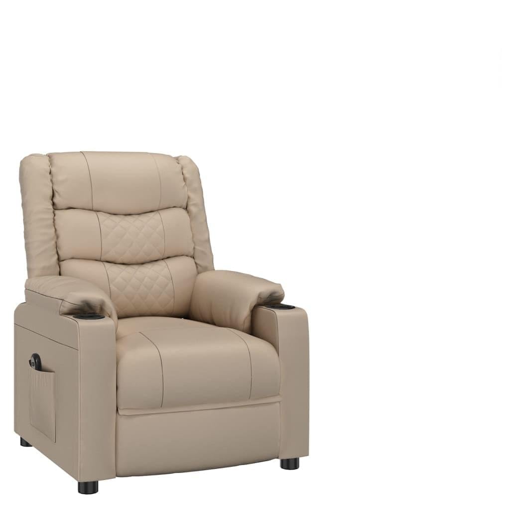 Sillón de relax eléctrico de piel sintética marrón capuchino con 3 posiciones y mando a distancia de 2 botones, asiento acolchado grueso y marco de madera y metal resistente para mayor