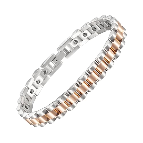 YUNCHUANG Women's Magnetic Therapy Bracelet - Stainless Steel & Titanium, Elegant Design, Hypoallergenic & Durable, Stylish Health Jewellery, 21 cm, Titanium