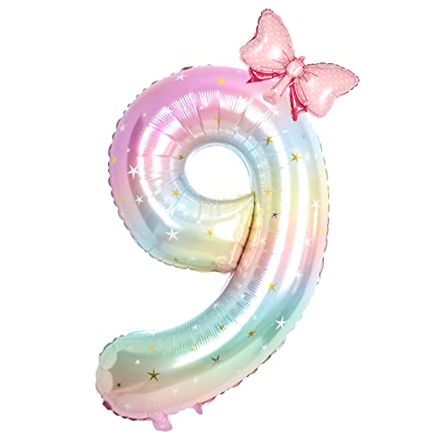 Image of Happy birthday Big Number Balloons Foil Birthday Balloon Number Balloons Happy Birthday Party Decorations Kids and Wedding Party Supplies (Pink 9)