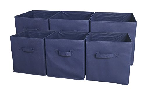 Sodynee Foldable Cloth Storage Cube Basket Bins Organizer Containers Drawers, 6 Pack, Navy Blue