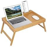Artmeer Bed Tray Table with Folding Legs, Bamboo Breakfast Food Tray with Media Slot, Use As Platter, Laptop Desk, Snack, TV Tray Kitchen Serving Tray (Bamboo Extra-Large Size)