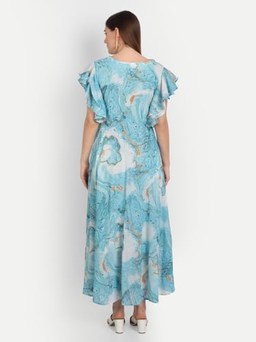 Image of Women's Tie Dye Printed Georgette Standard Regular Fit and Flare Casual Knee Length Western Dress