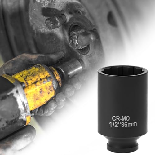 Miniatura 5 de Qwork Llave De Vaso Impacto 36mm, 12 Caras, Accionamiento De 1 2 , Profundidad De 78 Mm, Acero Al Cr-Mo