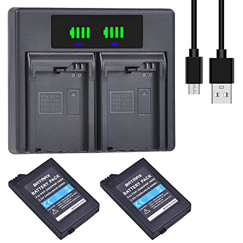 Batmax 2Pcs PSP-2000 Battery + LED Charger for Sony PSP 2000 PSP 3000 PSP-2001 PSP-3001 PSP-3002 PSP-3004 PSP-S110 PSP Lite PSP Slim Console