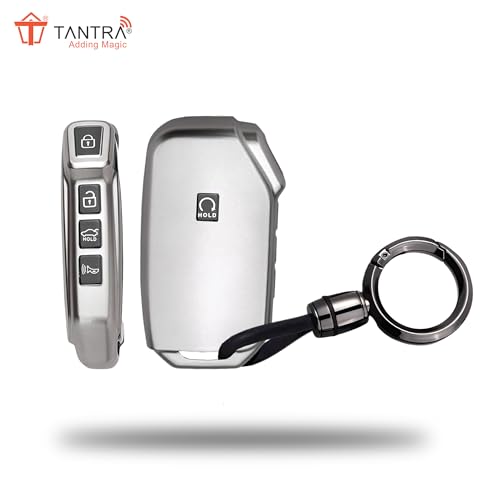 Image of SIAGO TPU Key Cover and Round Keychain Compatible for Kia Ceed Cerato Forte NIRO Seltos Sorento Soul Sportage Telluride K5 5 Button Smart Key (Grey)