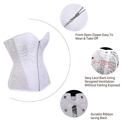 YIANNA Women's Breathable Thin Type Lace Corset Strapless Wedding Dress Corset Bustier,1018G-White-XXL - Image 4