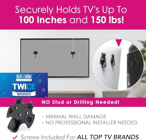 HangSmart TV® 벽 마운트 스터드 없음 - 오리지널 및 특허받은 쉬운 설치, 19-100인치 TV용 DIY, 최대 68kg(150파운드)까지 지탱, 대부분의 LED LCD 평면 스크린 및 모니터에 적합, 하드웨어 포함 — 사진 3