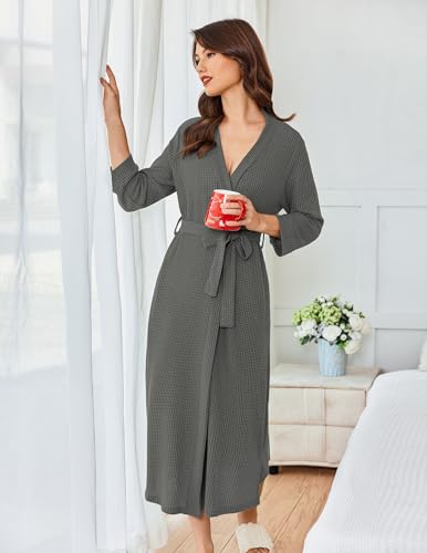 Image of Ekouaer Women's Robe Long Waffle Knit Bathrobe Lightweight Soft Kimono Robes Loungewear S-XXL
