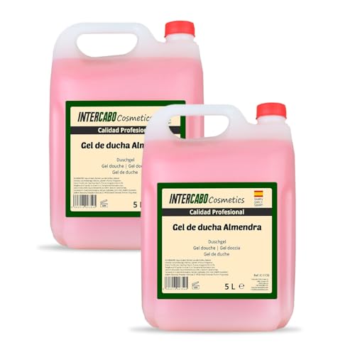 Pack 2 garrafas gel de ducha fragancia flor de almendro 5 litros - total 10 litros - fórmula con pH neutro para higiene diaria - uso en hoteles, alojamientos o gimnasios - Intercabo Cosmetics