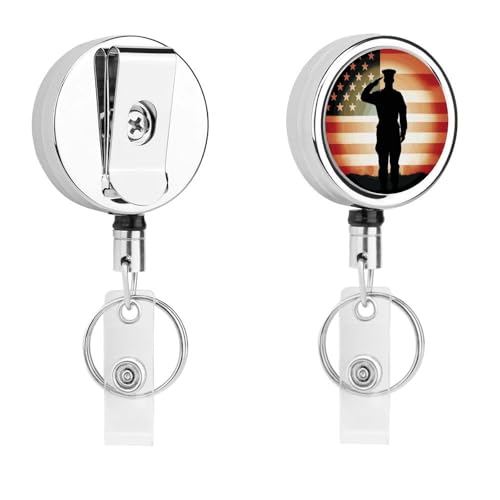 Enrouleurs de badge rétractables en métal avec clip ceinture et motif soldat américain