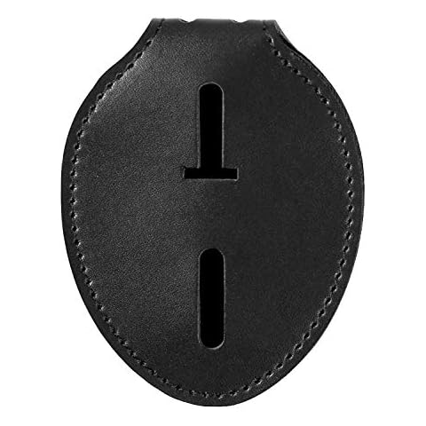 AKITSUMA Police Badge Holder, Made of Cowhide, Universal, Black, Law Enforcement Badge Holder, Metal Clip and Chain Included (Police Badge Holder) Cover