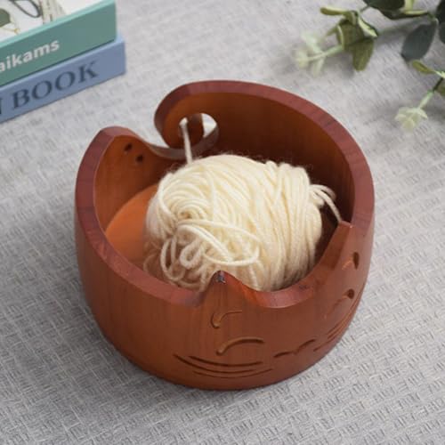Image of Wood Yarn Bowl, Yarn Bowls for Crochet, Yarn Knitting Bowl, Crochet Yarn Holder Bowl, 6.7inch Yarn Knitting Bowl for Storage Yarn, Wool, String or Crochet #001