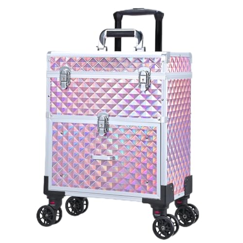 Valise Maquillage avec roulettes Malette Maquillage Professionnelle avec Casiers Valise Coiffure Malette Onglerie pour Maquilleurs, Coiffeurs et Techniciens en...